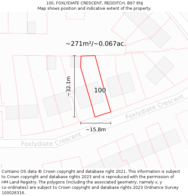 100, FOXLYDIATE CRESCENT, REDDITCH, B97 6NJ: Plot and title map