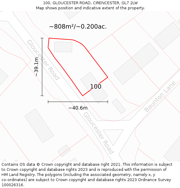 100, GLOUCESTER ROAD, CIRENCESTER, GL7 2LW: Plot and title map