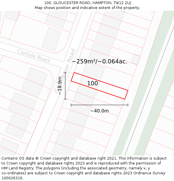 100, GLOUCESTER ROAD, HAMPTON, TW12 2UJ: Plot and title map