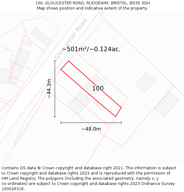 100, GLOUCESTER ROAD, RUDGEWAY, BRISTOL, BS35 3QH: Plot and title map