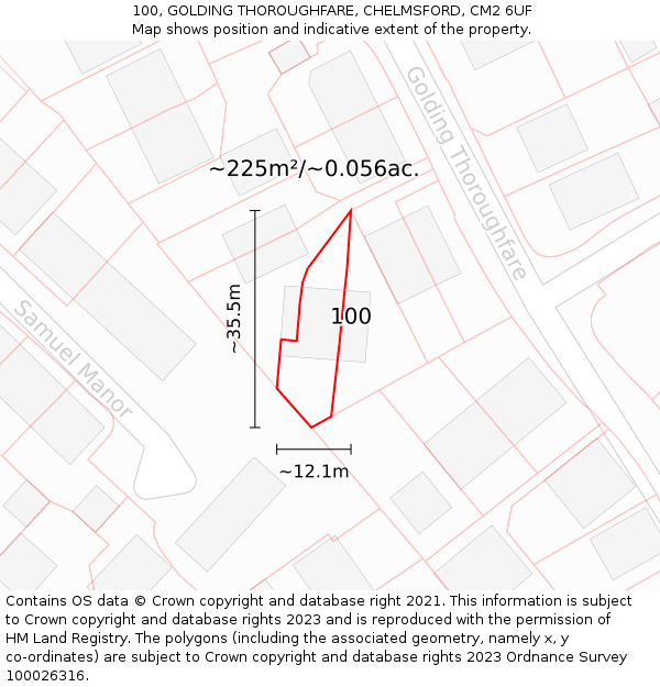 100, GOLDING THOROUGHFARE, CHELMSFORD, CM2 6UF: Plot and title map