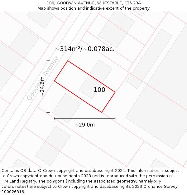 100, GOODWIN AVENUE, WHITSTABLE, CT5 2RA: Plot and title map