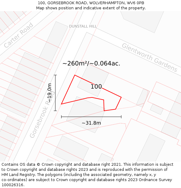100, GORSEBROOK ROAD, WOLVERHAMPTON, WV6 0PB: Plot and title map