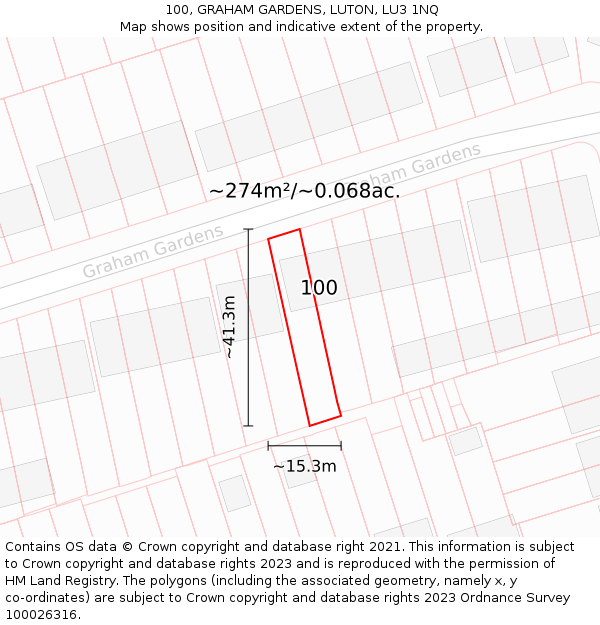 100, GRAHAM GARDENS, LUTON, LU3 1NQ: Plot and title map
