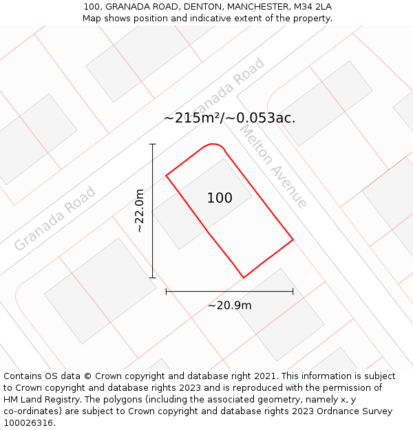 100, GRANADA ROAD, DENTON, MANCHESTER, M34 2LA: Plot and title map