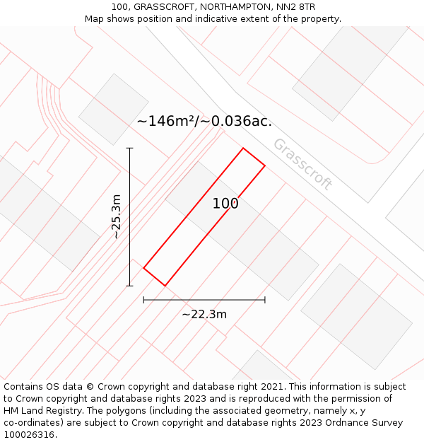 100, GRASSCROFT, NORTHAMPTON, NN2 8TR: Plot and title map