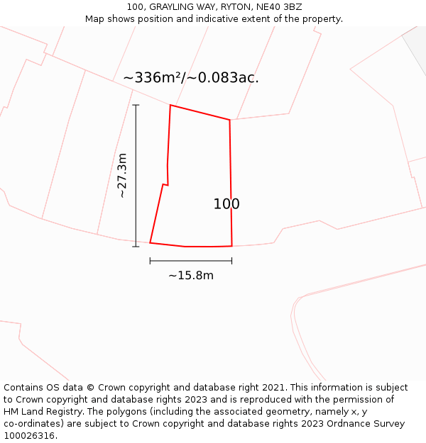 100, GRAYLING WAY, RYTON, NE40 3BZ: Plot and title map