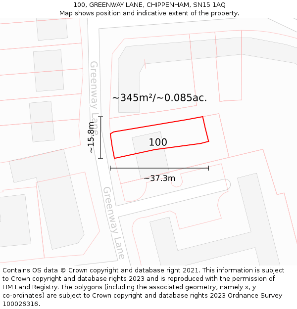 100, GREENWAY LANE, CHIPPENHAM, SN15 1AQ: Plot and title map