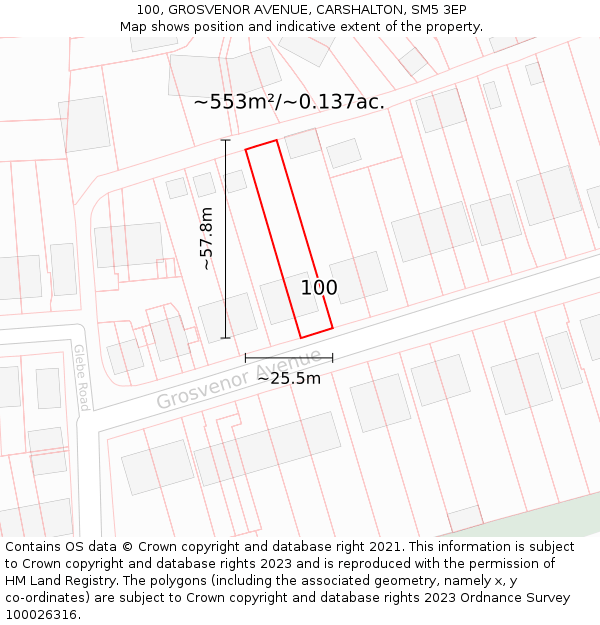 100, GROSVENOR AVENUE, CARSHALTON, SM5 3EP: Plot and title map