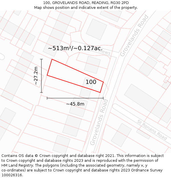 100, GROVELANDS ROAD, READING, RG30 2PD: Plot and title map