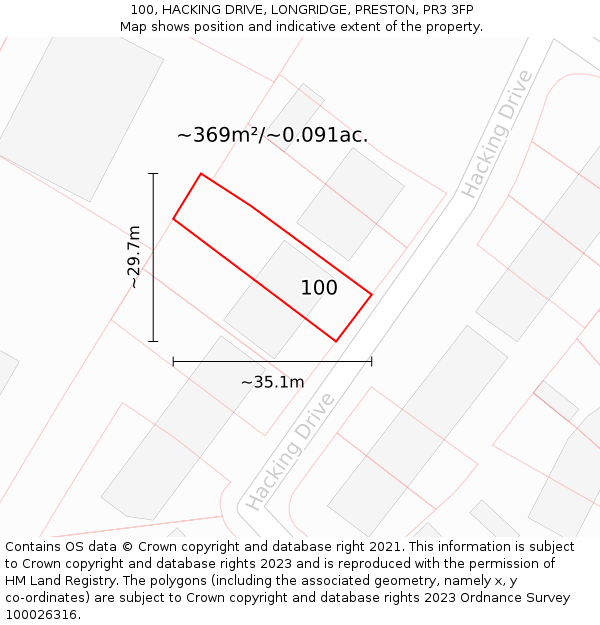100, HACKING DRIVE, LONGRIDGE, PRESTON, PR3 3FP: Plot and title map