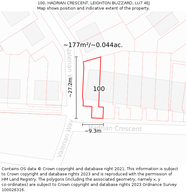 100, HADRIAN CRESCENT, LEIGHTON BUZZARD, LU7 4EJ: Plot and title map