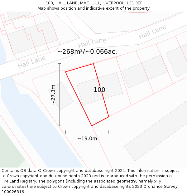 100, HALL LANE, MAGHULL, LIVERPOOL, L31 3EF: Plot and title map