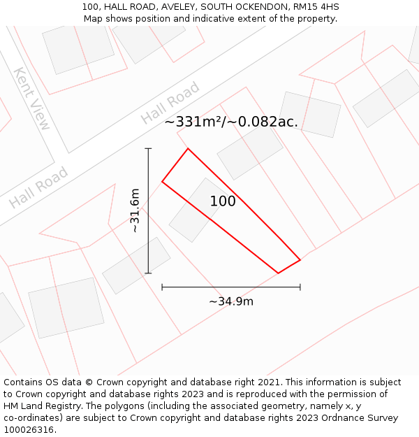 100, HALL ROAD, AVELEY, SOUTH OCKENDON, RM15 4HS: Plot and title map