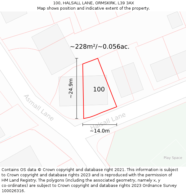 100, HALSALL LANE, ORMSKIRK, L39 3AX: Plot and title map