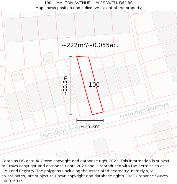 100, HAMILTON AVENUE, HALESOWEN, B62 8SJ: Plot and title map