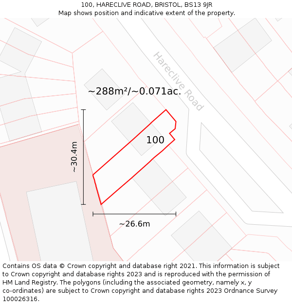 100, HARECLIVE ROAD, BRISTOL, BS13 9JR: Plot and title map