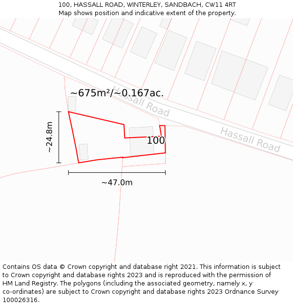 100, HASSALL ROAD, WINTERLEY, SANDBACH, CW11 4RT: Plot and title map