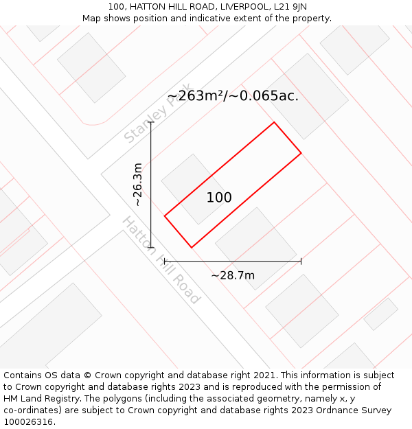 100, HATTON HILL ROAD, LIVERPOOL, L21 9JN: Plot and title map