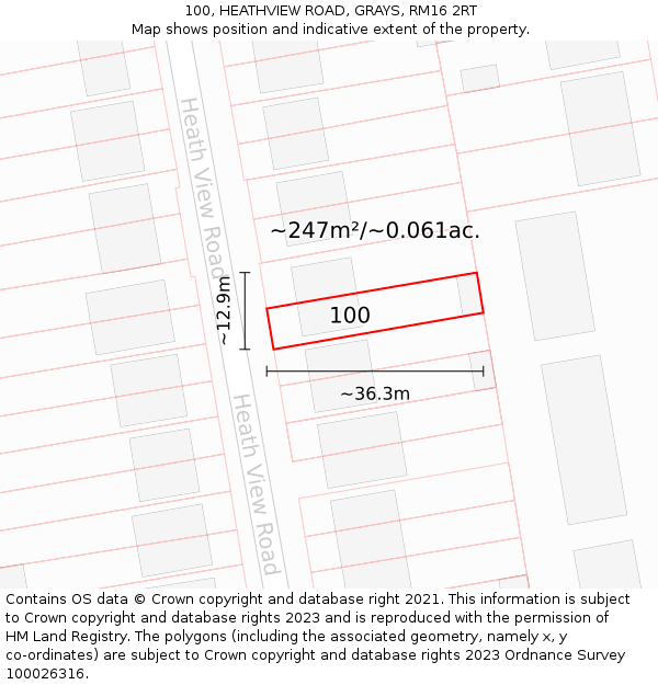 100, HEATHVIEW ROAD, GRAYS, RM16 2RT: Plot and title map
