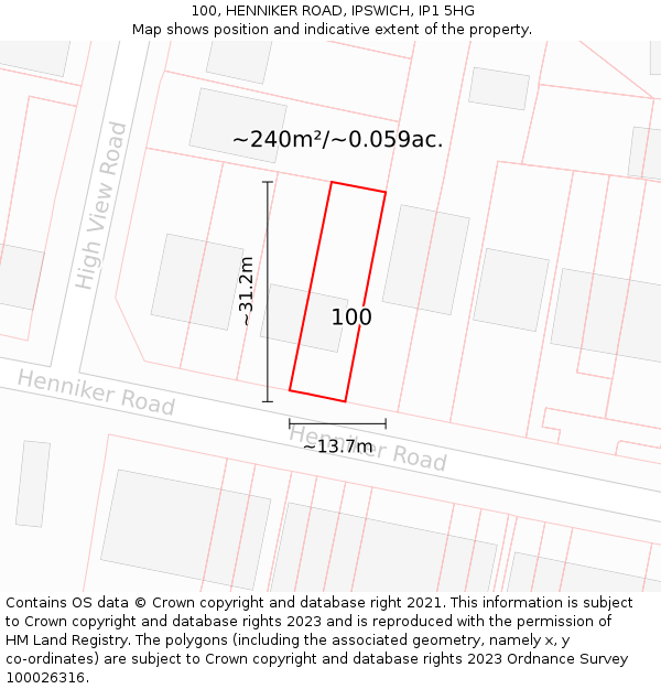 100, HENNIKER ROAD, IPSWICH, IP1 5HG: Plot and title map
