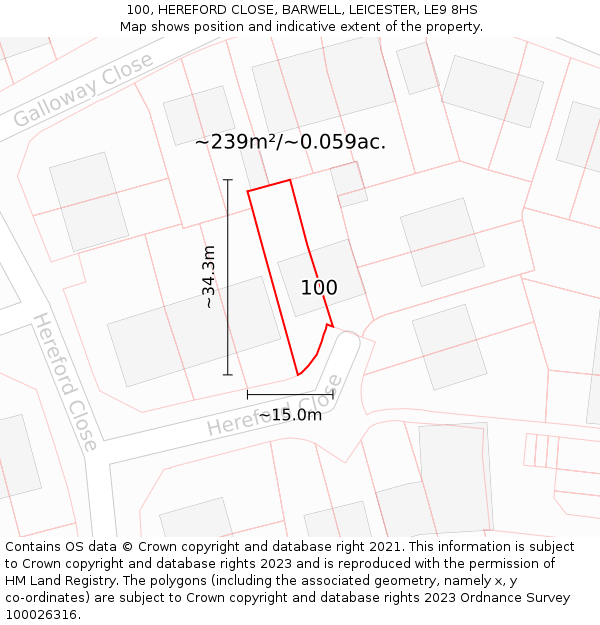 100, HEREFORD CLOSE, BARWELL, LEICESTER, LE9 8HS: Plot and title map
