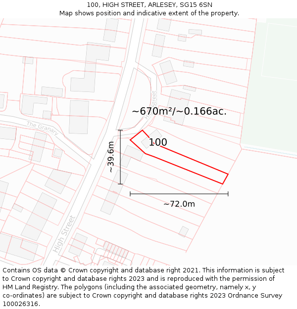 100, HIGH STREET, ARLESEY, SG15 6SN: Plot and title map