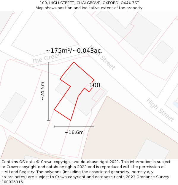100, HIGH STREET, CHALGROVE, OXFORD, OX44 7ST: Plot and title map