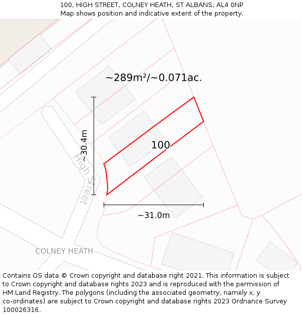 100, HIGH STREET, COLNEY HEATH, ST ALBANS, AL4 0NP: Plot and title map