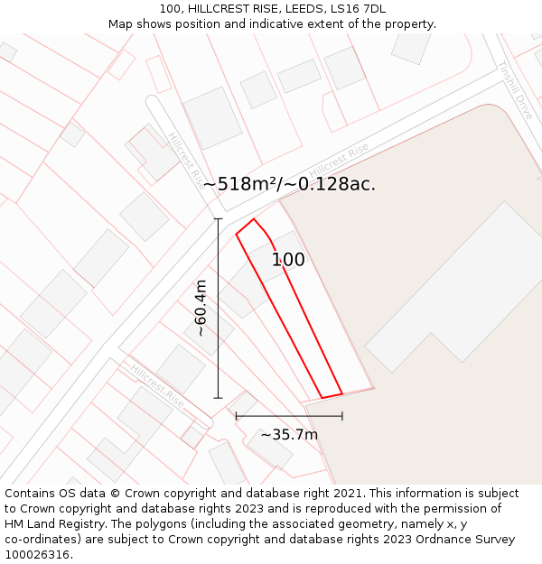 100, HILLCREST RISE, LEEDS, LS16 7DL: Plot and title map