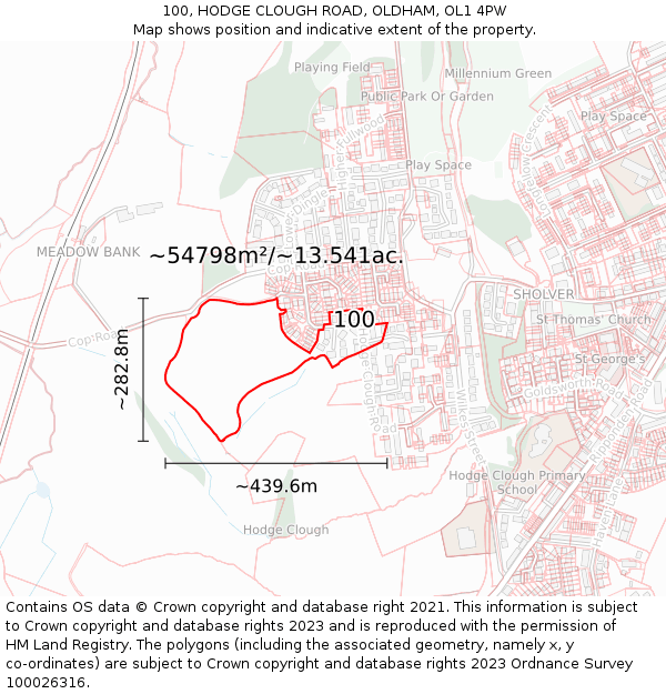 100, HODGE CLOUGH ROAD, OLDHAM, OL1 4PW: Plot and title map