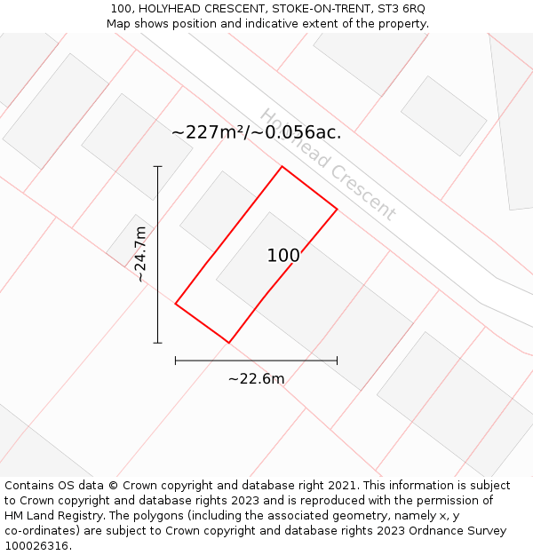 100, HOLYHEAD CRESCENT, STOKE-ON-TRENT, ST3 6RQ: Plot and title map