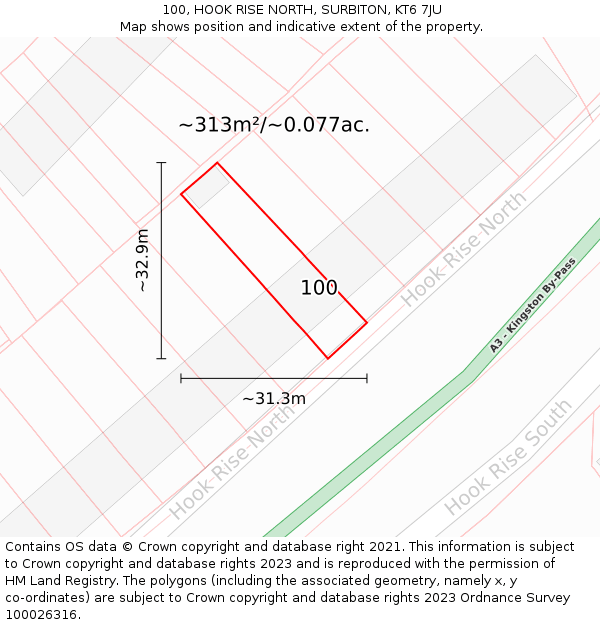 100, HOOK RISE NORTH, SURBITON, KT6 7JU: Plot and title map