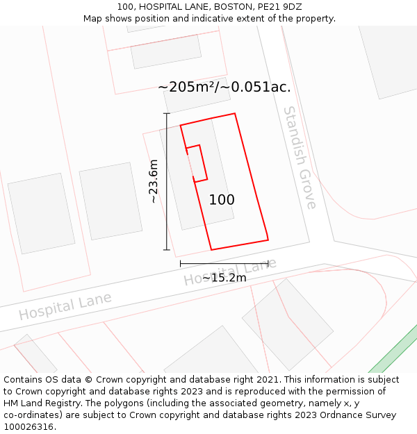 100, HOSPITAL LANE, BOSTON, PE21 9DZ: Plot and title map