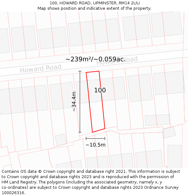 100, HOWARD ROAD, UPMINSTER, RM14 2UU: Plot and title map