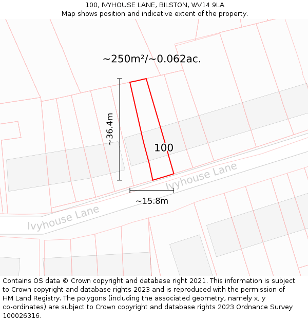 100, IVYHOUSE LANE, BILSTON, WV14 9LA: Plot and title map