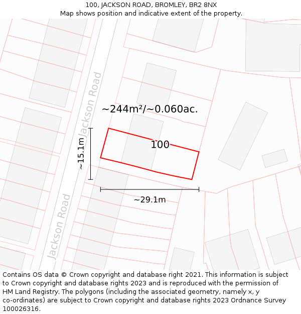 100, JACKSON ROAD, BROMLEY, BR2 8NX: Plot and title map