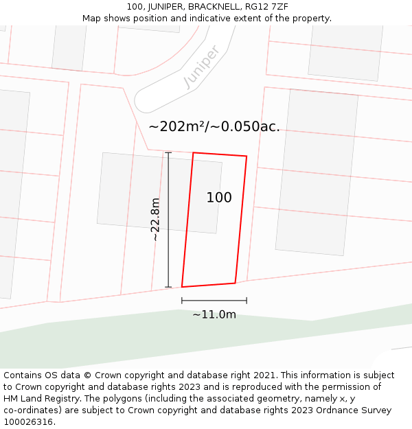 100, JUNIPER, BRACKNELL, RG12 7ZF: Plot and title map