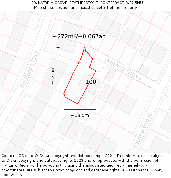 100, KATRINA GROVE, FEATHERSTONE, PONTEFRACT, WF7 5NU: Plot and title map