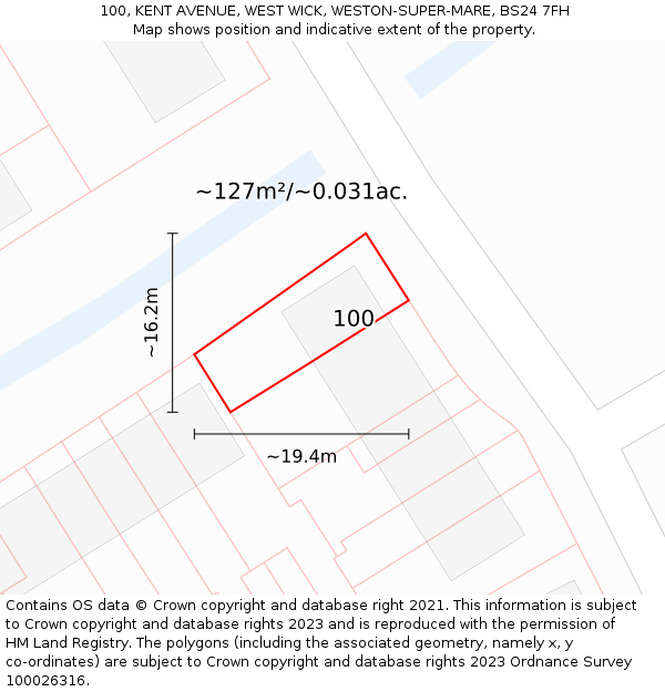 100, KENT AVENUE, WEST WICK, WESTON-SUPER-MARE, BS24 7FH: Plot and title map
