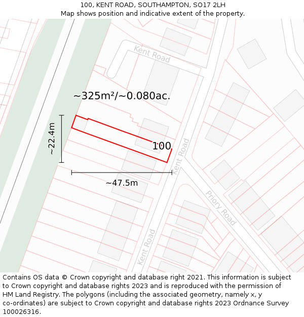 100, KENT ROAD, SOUTHAMPTON, SO17 2LH: Plot and title map