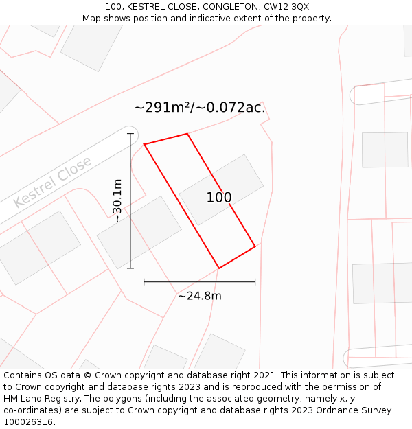 100, KESTREL CLOSE, CONGLETON, CW12 3QX: Plot and title map