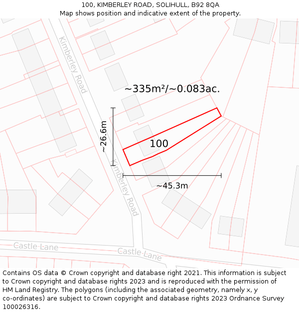 100, KIMBERLEY ROAD, SOLIHULL, B92 8QA: Plot and title map
