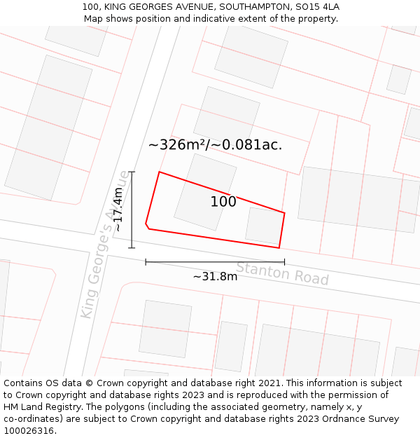 100, KING GEORGES AVENUE, SOUTHAMPTON, SO15 4LA: Plot and title map