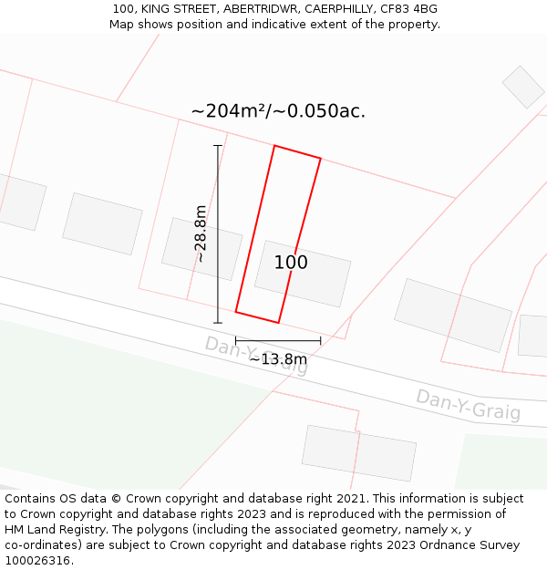 100, KING STREET, ABERTRIDWR, CAERPHILLY, CF83 4BG: Plot and title map