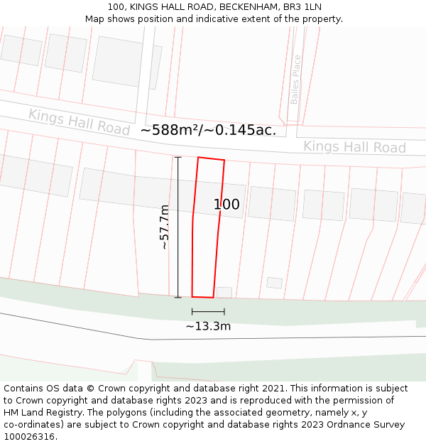 100, KINGS HALL ROAD, BECKENHAM, BR3 1LN: Plot and title map