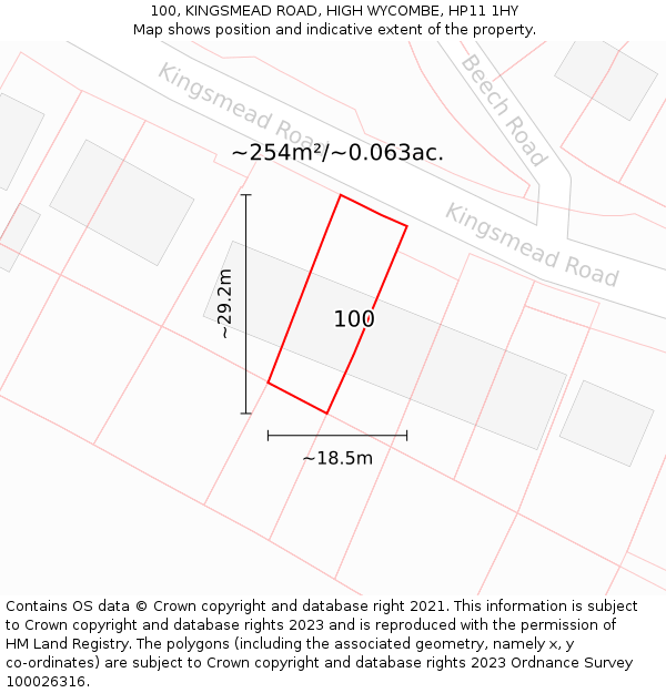 100, KINGSMEAD ROAD, HIGH WYCOMBE, HP11 1HY: Plot and title map