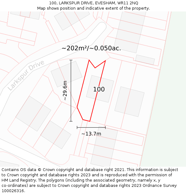 100, LARKSPUR DRIVE, EVESHAM, WR11 2NQ: Plot and title map