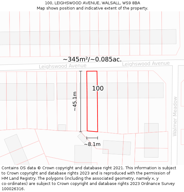 100, LEIGHSWOOD AVENUE, WALSALL, WS9 8BA: Plot and title map