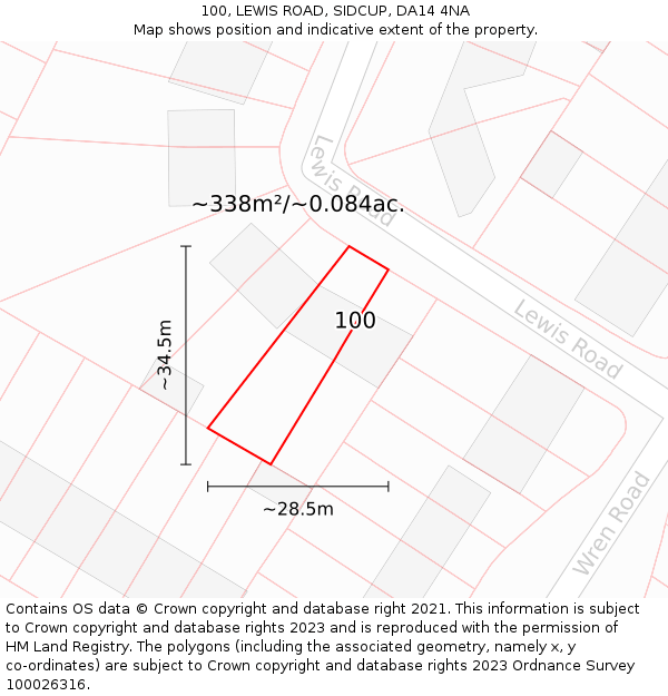 100, LEWIS ROAD, SIDCUP, DA14 4NA: Plot and title map